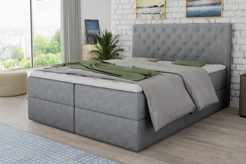 BEATE 120x200 Velour Paros 5 Hellgrau Boxspringbett mit Bettkasten Deine Möbel