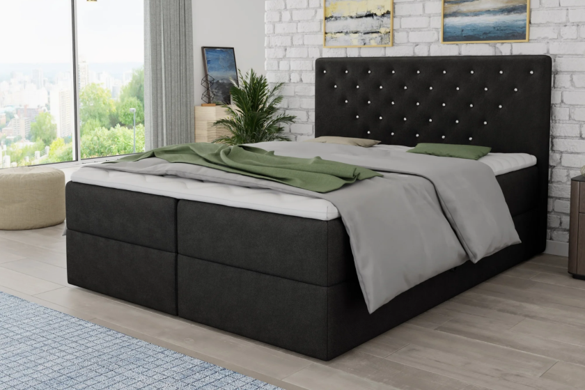 BEATE 120x200 Velour Kronos 34 Anthrazit Boxspringbett mit Bettkasten Deine Möbel