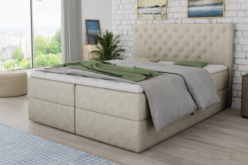 BEATE 180x200 Velour Paros 2 Beige Boxspringbett mit Bettkasten Deine Möbel