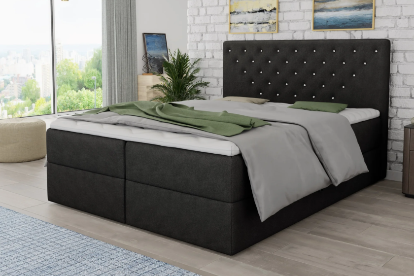 BEATE 180x200 Velour Kronos 7 Schwarz Boxspringbett mit Bettkasten Deine Möbel