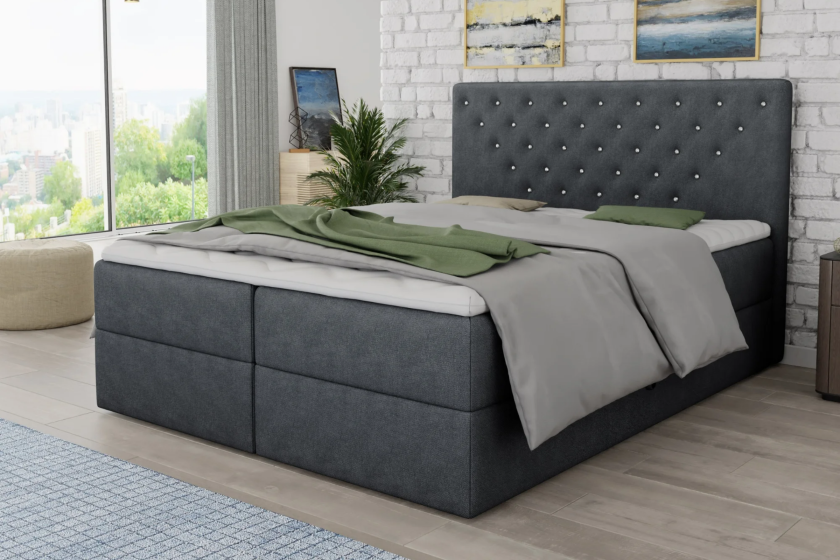 BEATE 200x200 Velour Paros 6 Grau Boxspringbett mit Bettkasten Deine Möbel