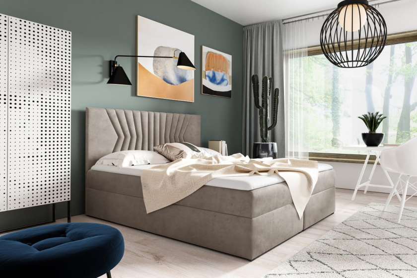 BELLA 2 120x200 Velour Fresh 2 Beige Boxspringbett mit Bettkasten Deine Möbel