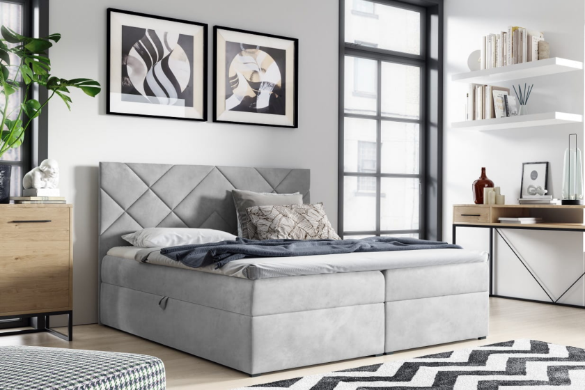 BELLA 3 140x200 Velour Fresh 14 Grau Boxspringbett mit Bettkasten Deine Möbel