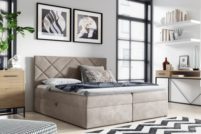 BELLA 3 200x200 Velour Fresh 2 Beige Boxspringbett mit Bettkasten Deine Möbel