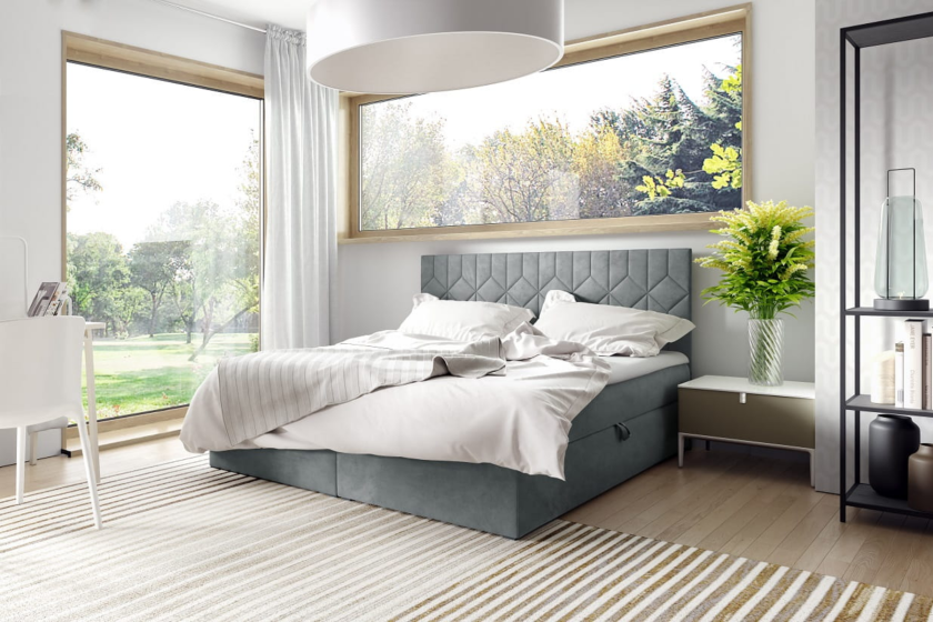 BELLA 5 200x200 Velour Fresh 14 Grau Boxspringbett mit Bettkasten Deine Möbel