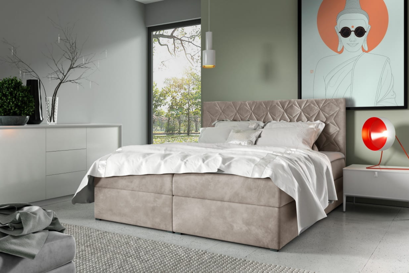 BELLA 7 180x200 Velour Fresh 2 Beige Boxspringbett mit Bettkasten Deine Möbel