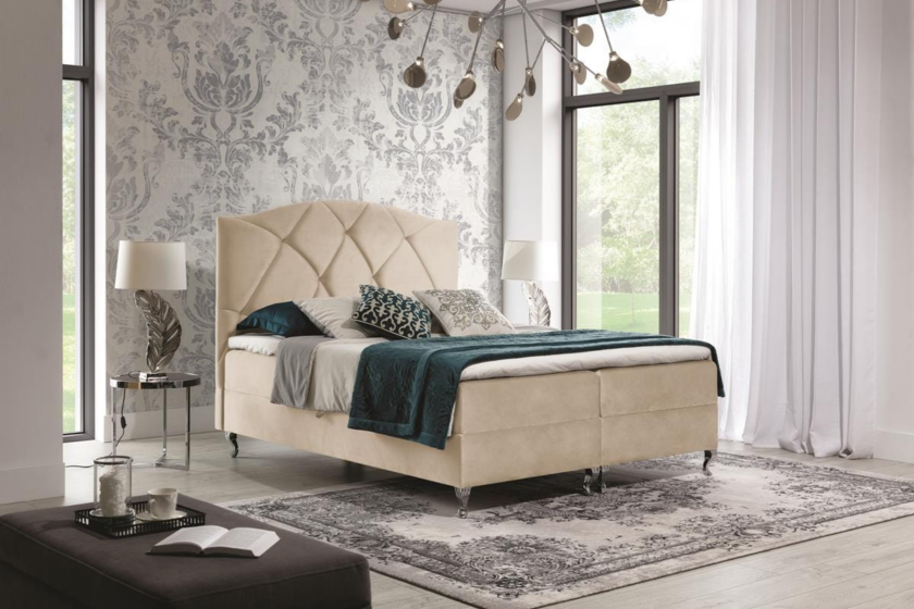 BOSTON 160x200 Velour Monolith 02 Beige Boxspringbett mit Bettkasten Deine Möbel