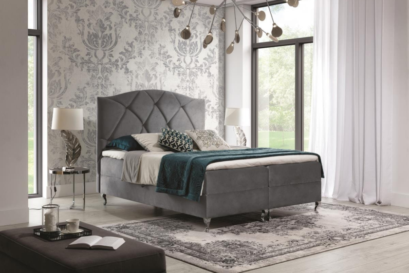 BOSTON 160x200 Velour Monolith 85 Grau Boxspringbett mit Bettkasten Deine Möbel