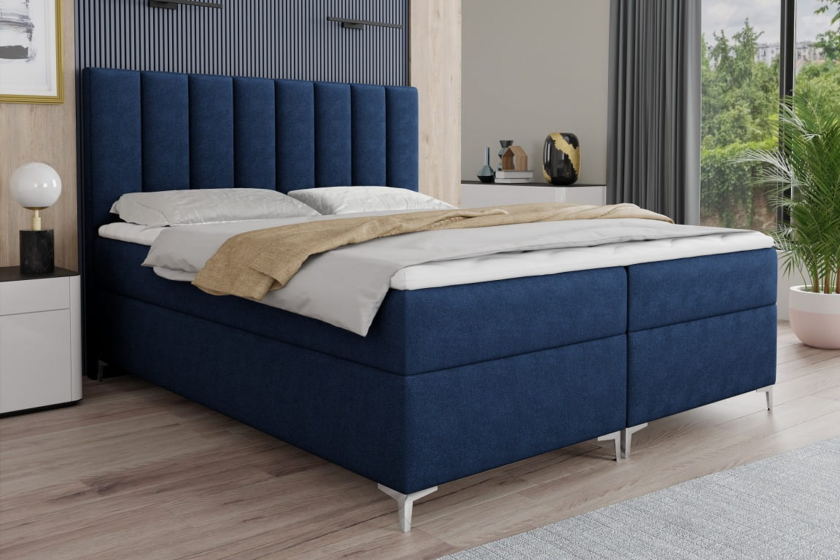 CARIN 120x200 Velour Kronos 09 Dunkelblau Boxspringbett mit Bettkasten Deine Möbel