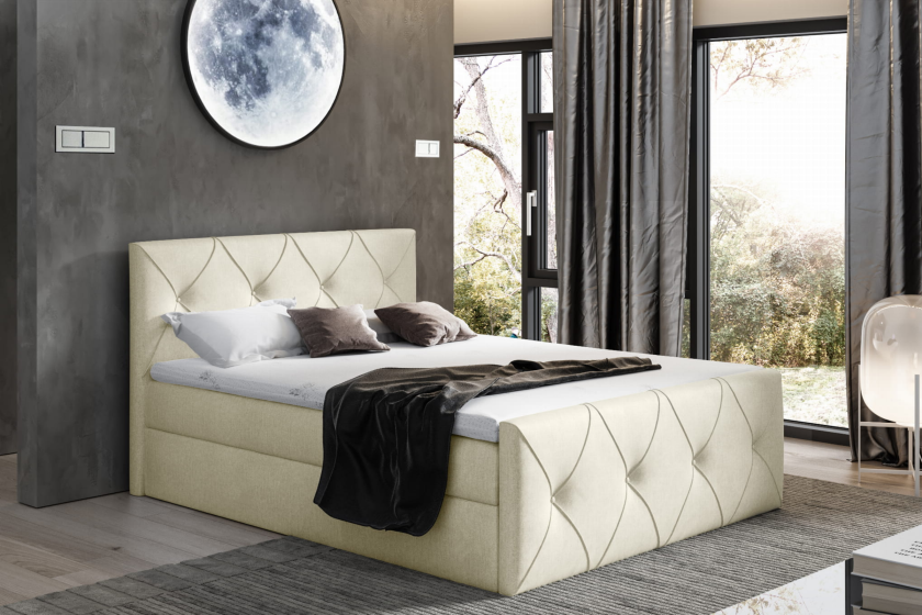 CARLO LUX 200x200 Velour Monolith 02 Beige Boxspringbett mit Bettkasten Deine Möbel