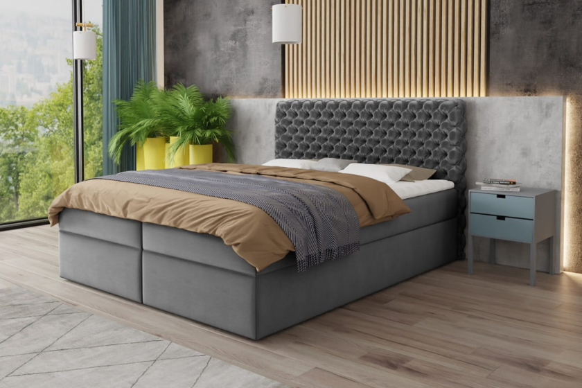 CHRIS 120x200 Velour Riviera 91 Grau Boxspringbett mit Bettkasten Deine Möbel