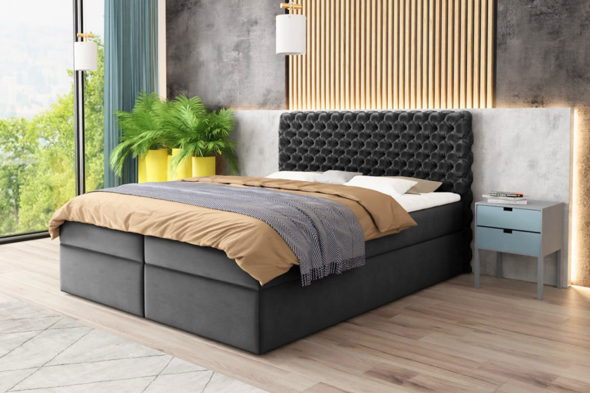 CHRIS 120x200 Velour Riviera 95 Dunkalgrau Boxspringbett mit Bettkasten Deine Möbel