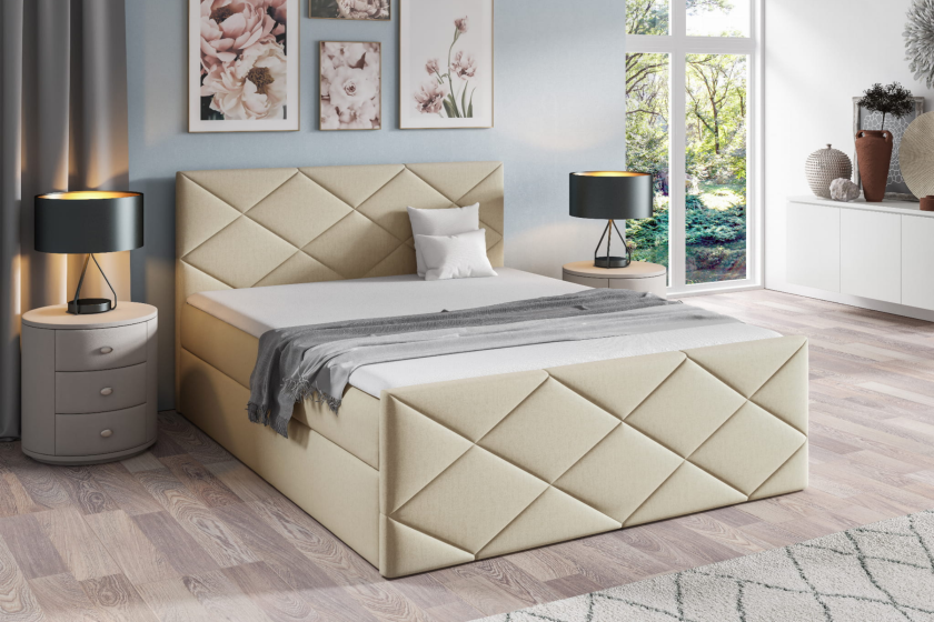 DIEGO 160x200 Velour Monolith 02 Beige Boxspringbett mit Bettkasten Deine Möbel