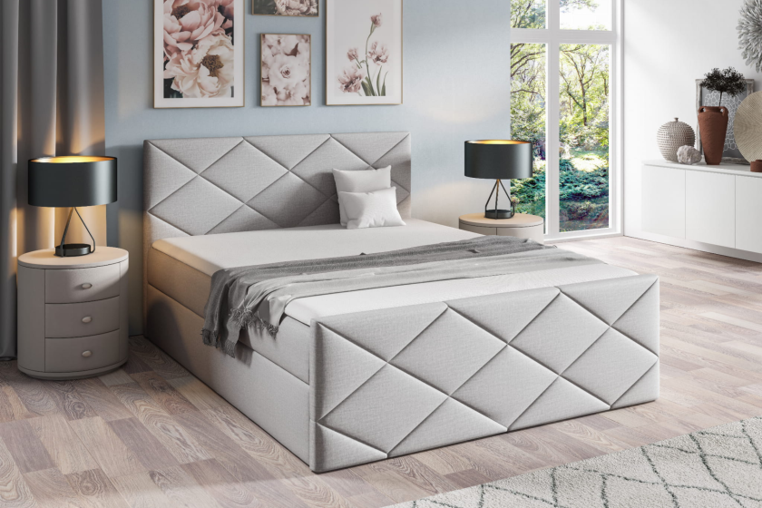DIEGO 200x200 Velour Monolith 82 Hellgrau Boxspringbett mit Bettkasten Deine Möbel