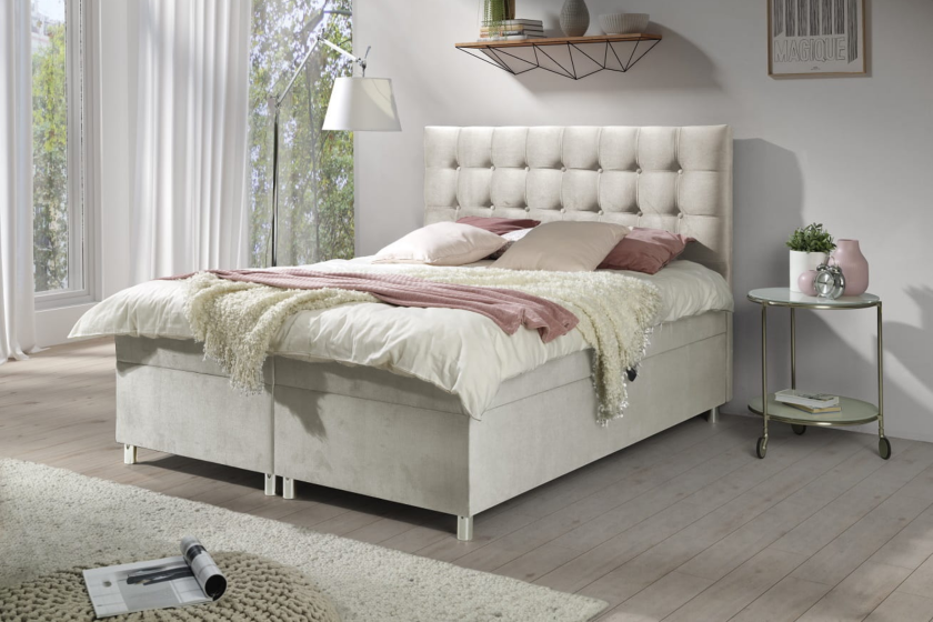 EDEN 120x200 Velour Paros 2 Beige Boxspringbett mit Bettkasten Deine Möbel