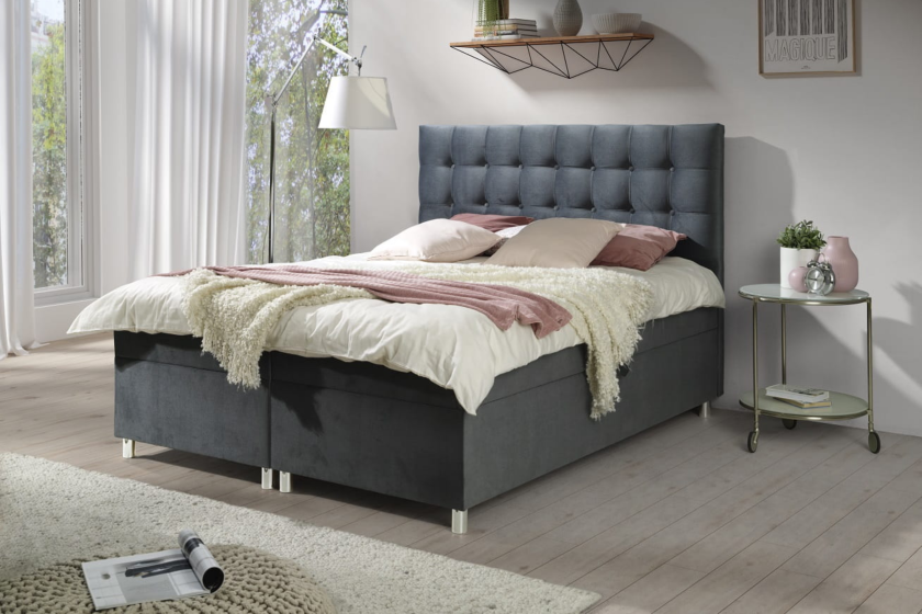 EDEN 140x200 Velour Paros 6 Grau Boxspringbett mit Bettkasten Deine Möbel