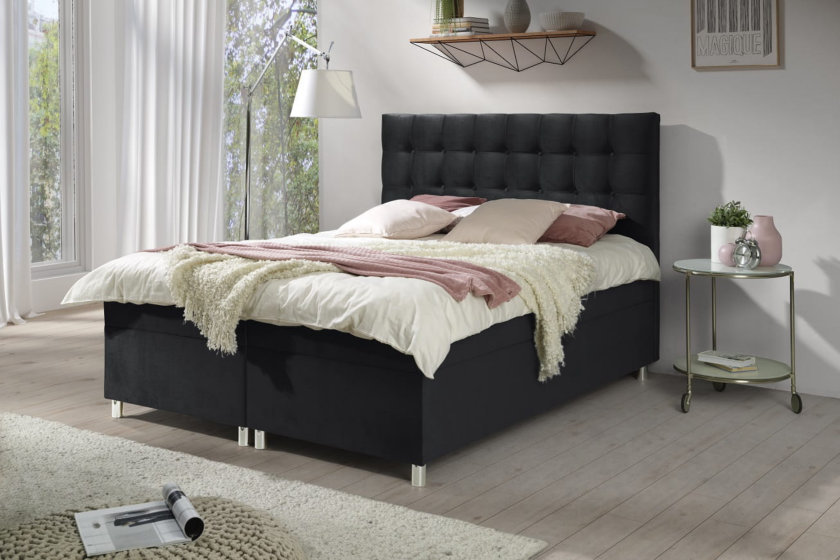 EDEN 180x200 Velour Kronos 7 Schwarz Boxspringbett mit Bettkasten Deine Möbel