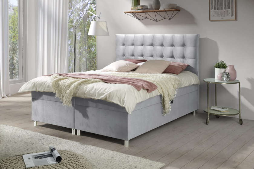 EDEN 200x200 Velour Paros 5 Hellgrau Boxspringbett mit Bettkasten Deine Möbel