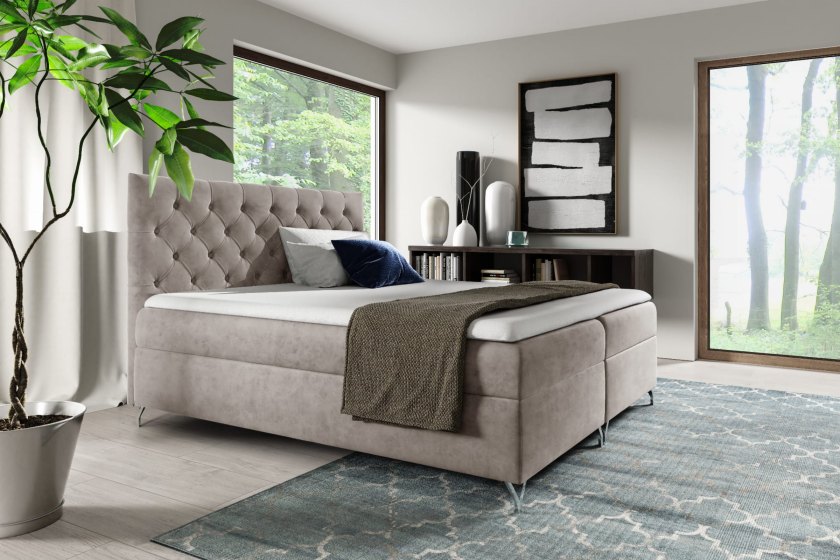 GAVI 200x200 Velour Fresh 1 Beige Boxspringbett mit Bettkasten Deine Möbel