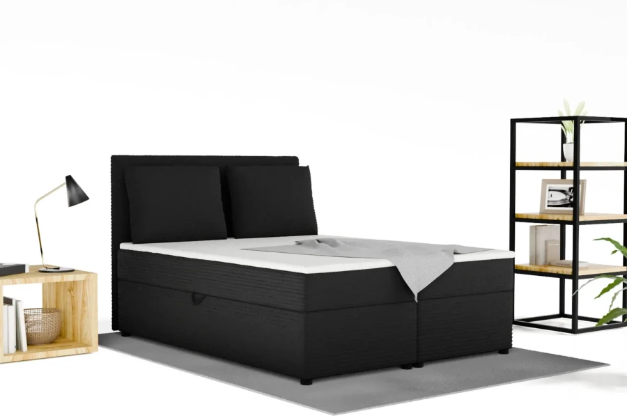 TAMI-Boxspringbett-mit-Bettkasten-Topper-Cord-Schwarz-Deine-Moebel