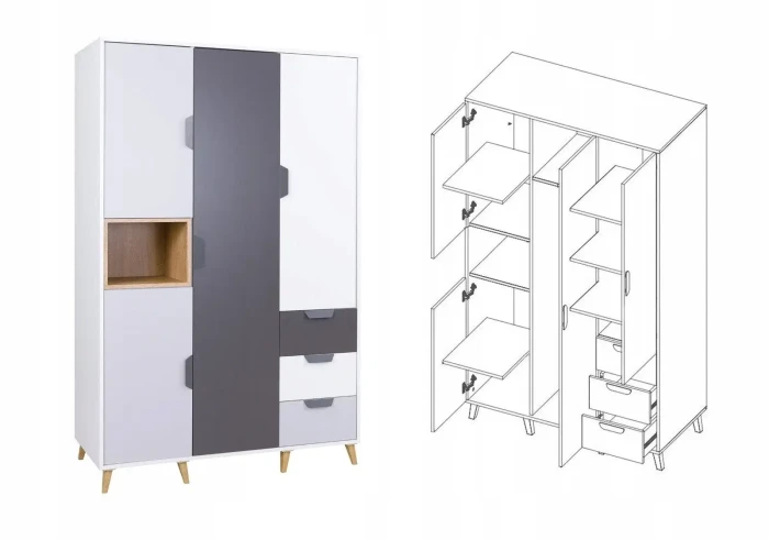 JUSTIN 1 Children's Wardrobe 3-door Hinged Door Wardrobe Your Furniture
