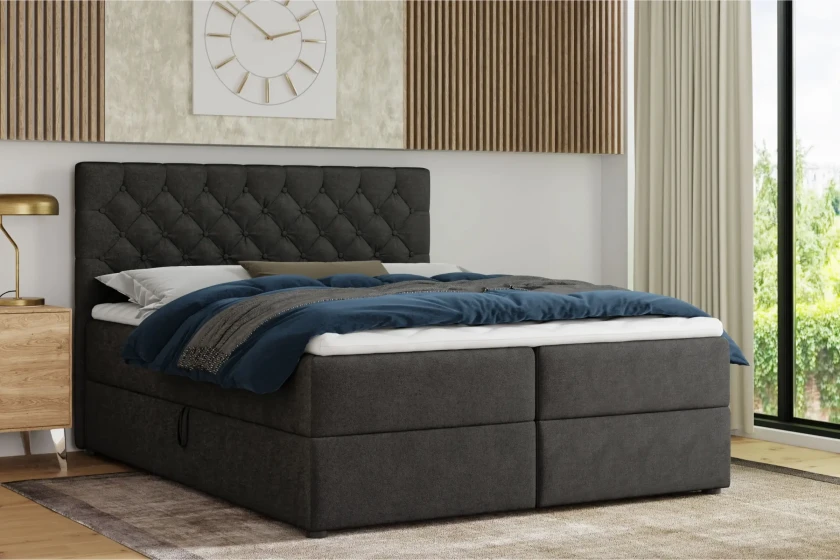 MIRAMI 140x200 Kronos 7 Schwarz Boxspringbett mit Bettkasten Deine Möbel