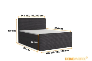 OLA 180x200 Poso 34/Kronos 34 Anthrazit Boxspringbett mit Bettkasten Deine Möbel