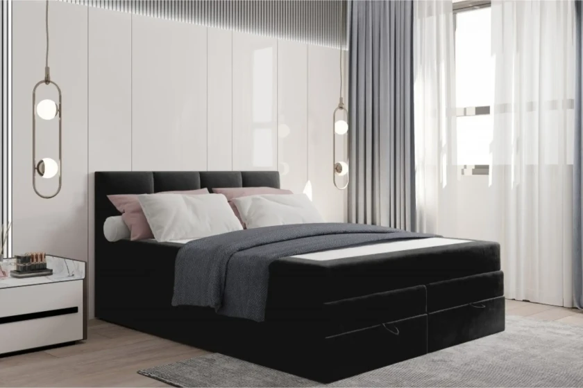 PRADO 140x200 Jasmine 100 Schwarz Boxspringbett mit Bettkasten Deine Möbel