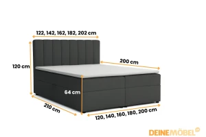 RICK 120x200 Paros 6 Dunkelgrau Boxspringbett mit Bettkasten Deine Möbel