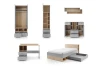 Jugendmöbel-Set mit viel Stauraum durch offene Fächer und Schubladen in modernem Grau-Eiche Design.