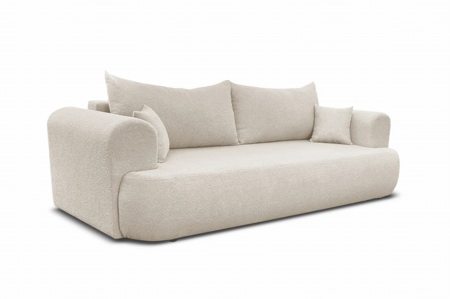 Gemütliches Bouclé-Sofa in Creme aus der Centaur-Serie, modernes Design für das Wohnzimmer.