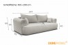Maße des Bouclé-Sofas: 247 cm Breite und eine großzügige Schlaffläche von 160x200 cm.
