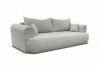 Modernes 3-Sitzer Sofa in Hellbeige mit weichem Bouclé-Bezug und abgerundetem Design.