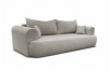 Stilvolles Bouclé-Sofa in hellem Grau oder Taupe für ein gemütliches Wohnzimmerambiente.