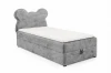 Boxspringbett Teddy in Grau mit weichem Cord-Bezug und Bären-Design.