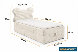TEDDY 100x200 TILIA 01 Creme Boxspringbett Polsterbett Komplettbett für Kinder Jugendliche Deine Möbel