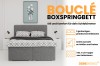 Bouclé Boxspringbett mit Bettkasten, Kaltschaum-Topper und verschiedenen Größenoptionen.