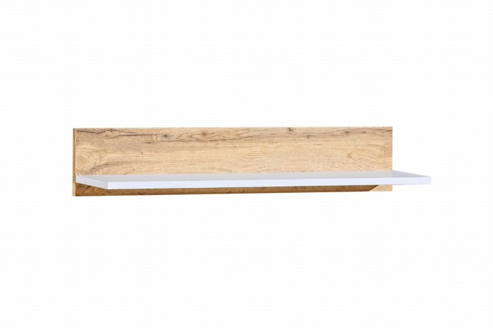 Modernes Wandboard in Weiß und Eiche-Optik für das Wohnzimmer.