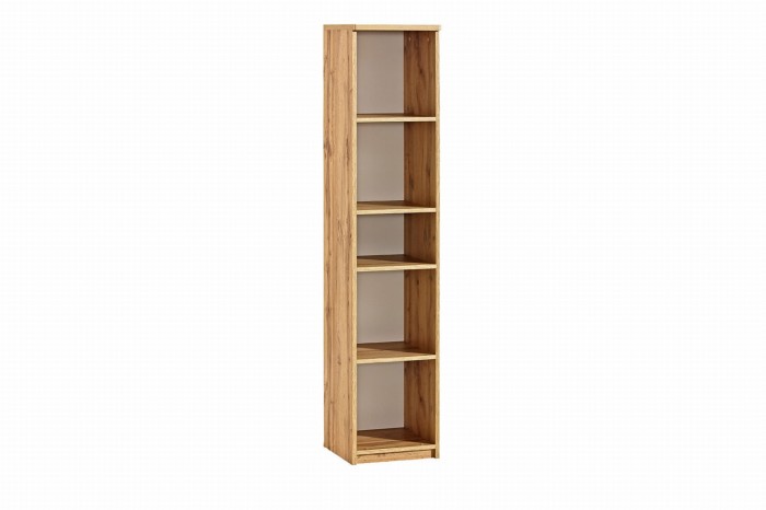 Schmales Bücherregal in Eiche-Optik mit 6 Fächern für Wohnzimmer oder Büro.