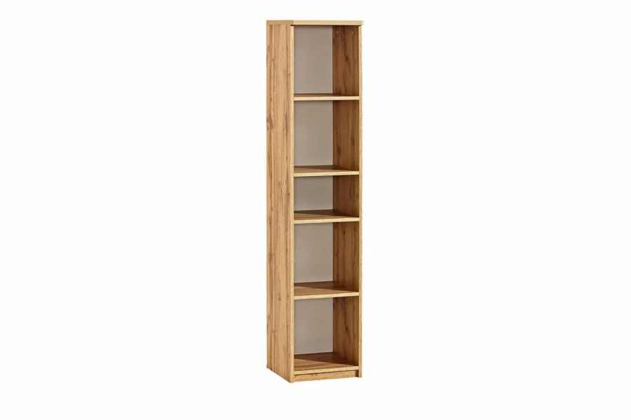 Schmales Bücherregal in Eiche-Optik mit 6 Fächern für Wohnzimmer oder Büro.