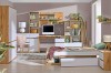 Komplette Jugendzimmer-Einrichtung in Eiche und Weiß mit viel Stauraum, Schreibtisch und gemütlichem Bett.