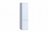 Schmaler, weißer Hochschrank mit zwei Türen für minimalistische Raumgestaltung.