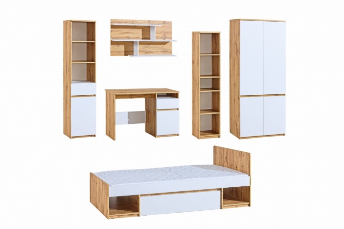 ARCO Jugendzimmer Set bestehend aus Bett, Schreibtisch und Regalen.