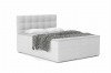 Elegant boxspringbed in wit met zacht hoofdbord en zwart-witte sprei