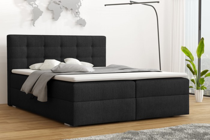 Modernes Boxspringbett in Anthrazit mit gepolstertem Kopfteil für Schlafzimmer.