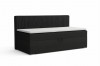 Modernes schwarzes Boxspringbett mit Cord-Kopfteil und weißem Topper.