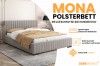 Elegantes MONA Polsterbett in Grau mit Bettkasten und Velours-Stoff für das Schlafzimmer.