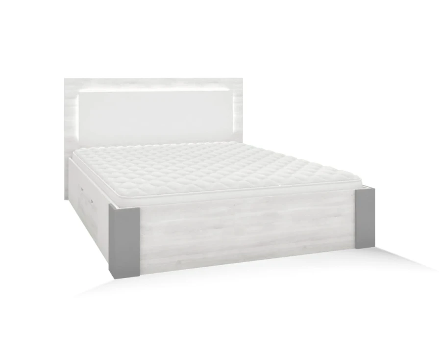 Modernes Doppelbett HEAVEN in Hellgrau mit LED-Beleuchtung am Kopfteil.