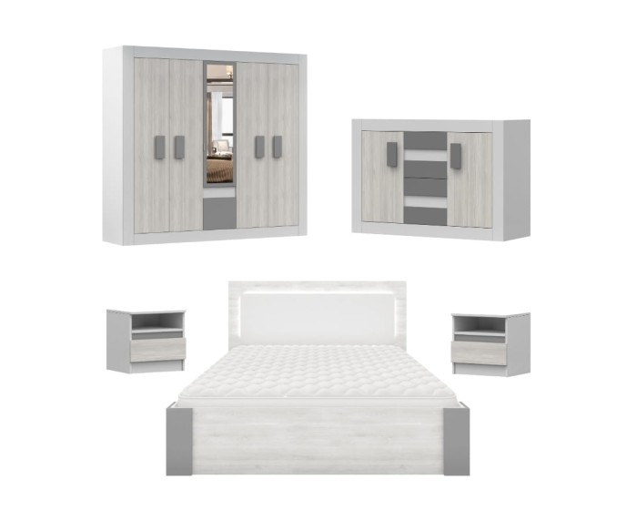 Komplettes Schlafzimmer-Set HEAVEN mit Bett, Kleiderschrank und Kommode.