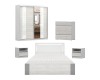 Komplettes Möbelset für Schlafzimmer: Bett, Spiegelschrank und Kommode in Weiß.